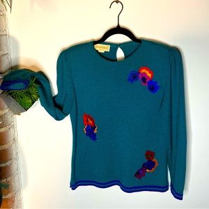 90s Vintage Floral Appliqué Cozy Sweater